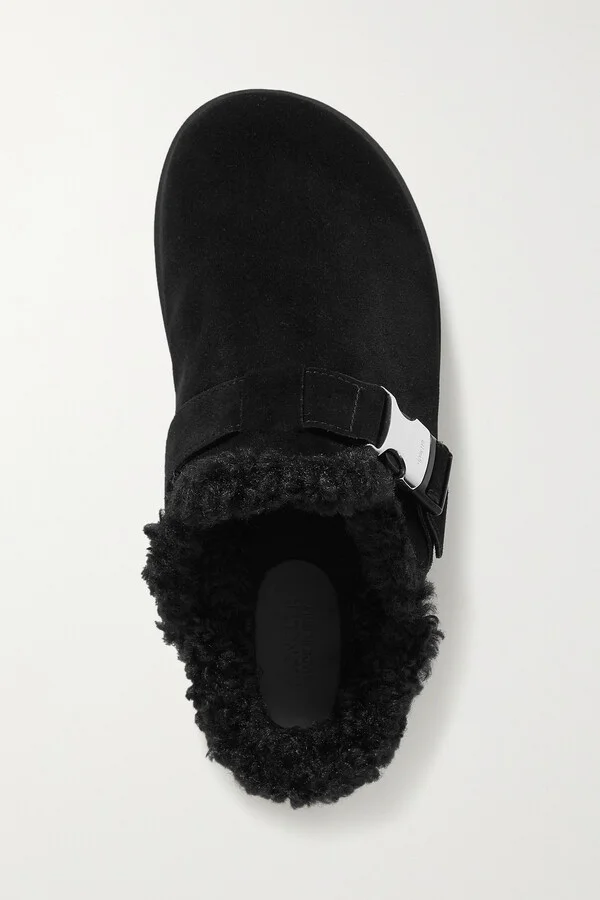 Moncler - Mon Faux Shearling-lined Suede Mules - Black - Image 5