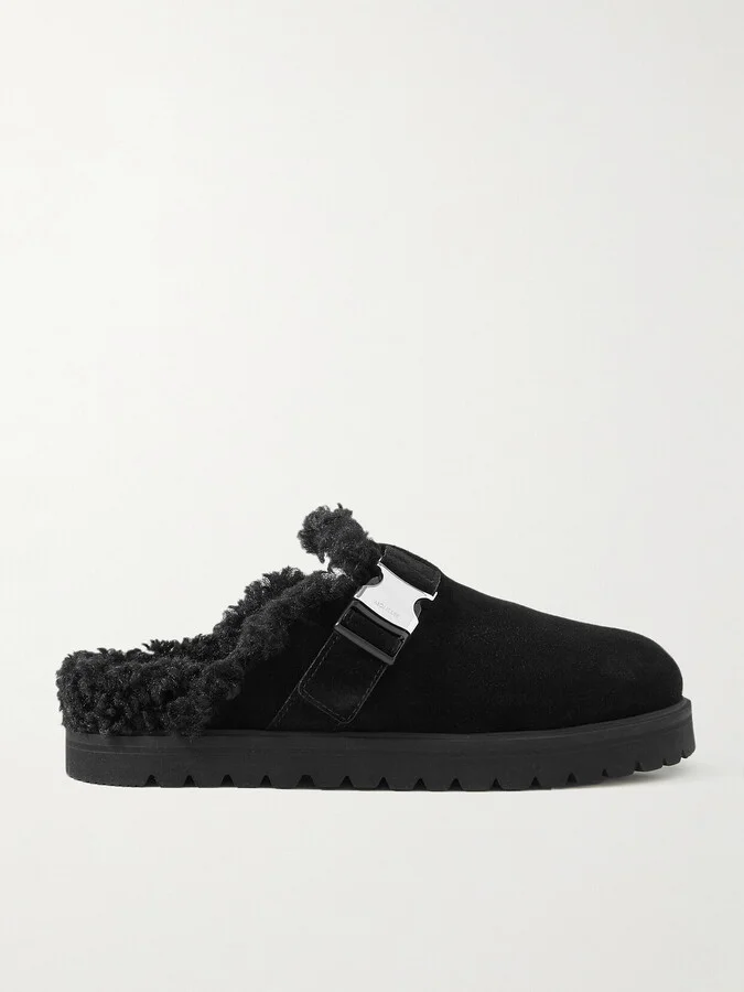 Moncler - Mon Faux Shearling-lined Suede Mules - Black
