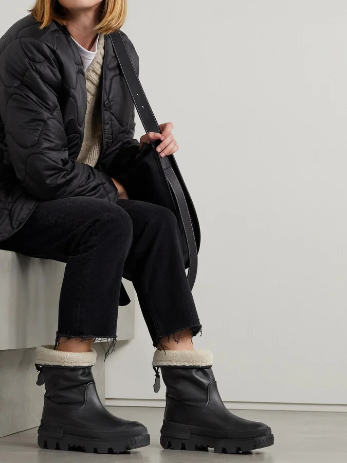 Moncler - Moscova Faux Fur-trimmed Leather Ankle Boots - Black - Image 2