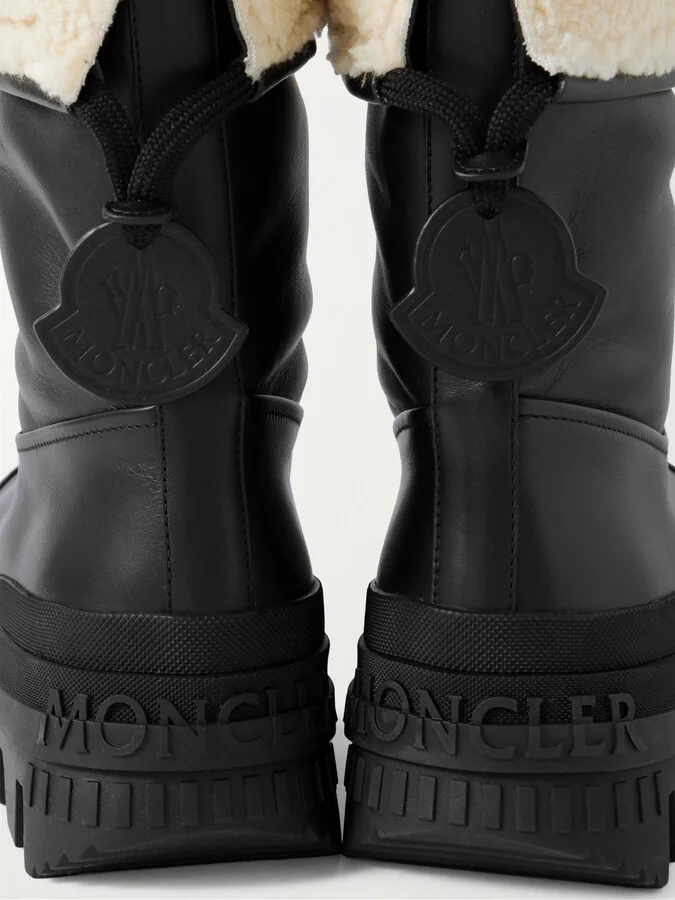 Moncler - Moscova Faux Fur-trimmed Leather Ankle Boots - Black - Image 4