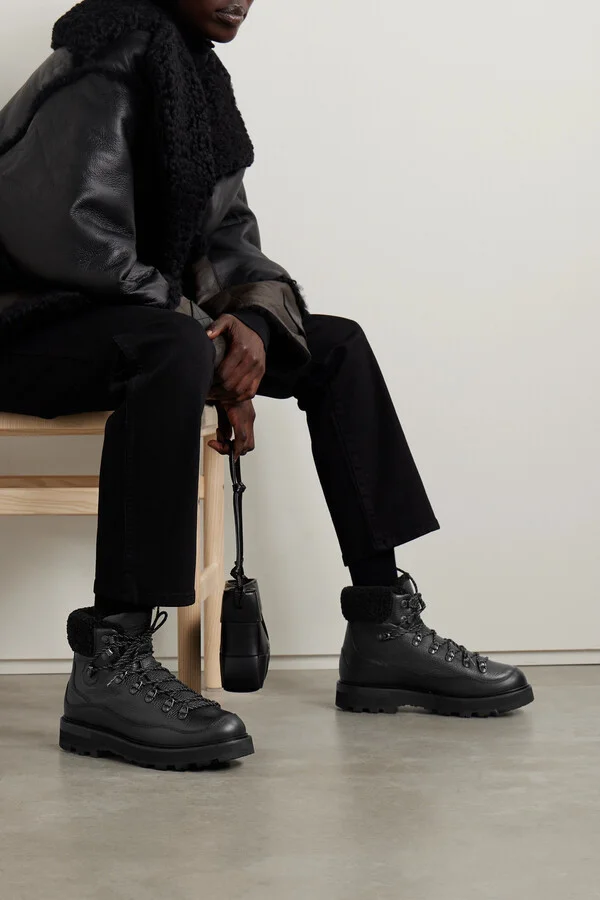 Moncler - Peka Trek Faux Fur-trimmed Textured-leather Ankle Boots - Black - Image 2