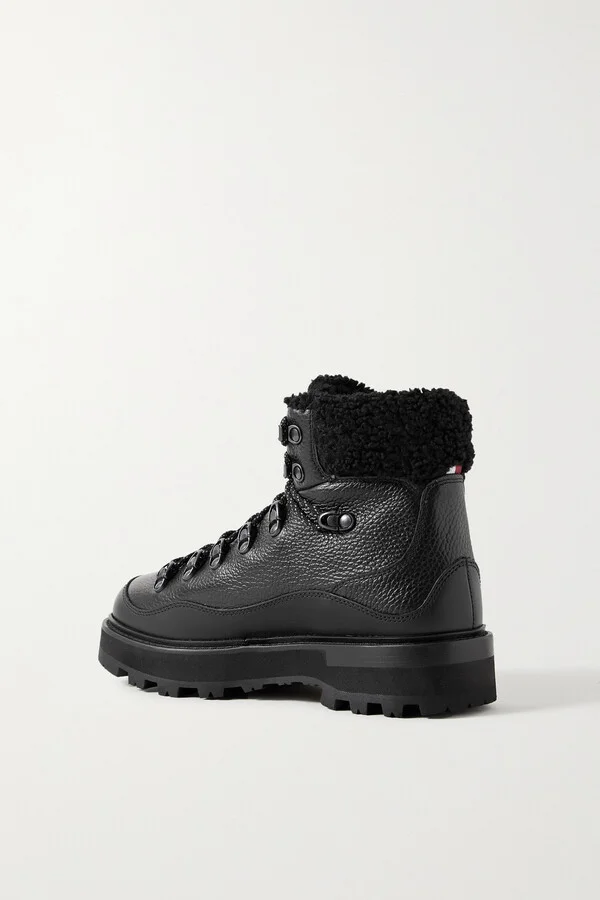 Moncler - Peka Trek Faux Fur-trimmed Textured-leather Ankle Boots - Black - Image 3