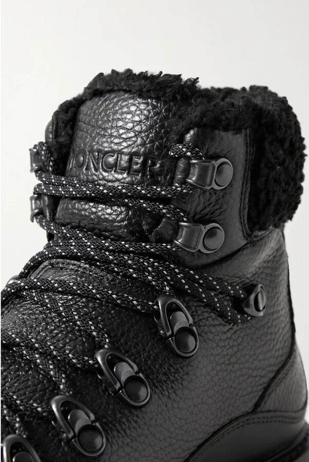 Moncler - Peka Trek Faux Fur-trimmed Textured-leather Ankle Boots - Black - Image 4