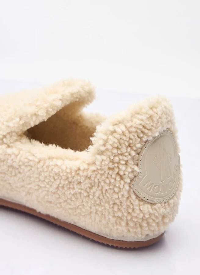 Moncler Snug Shearling Flats - Woman Slip Ons Cream Eu - 41 - Image 6