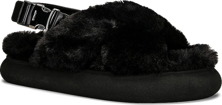 Moncler Solarisse Faux Fur Sandal in Black - Image 2