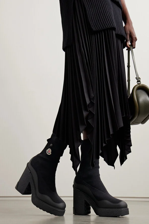 Moncler - Splora Leather And Rubber-trimmed Ribbed Stretch-knit Ankle Boots - Black - Image 2