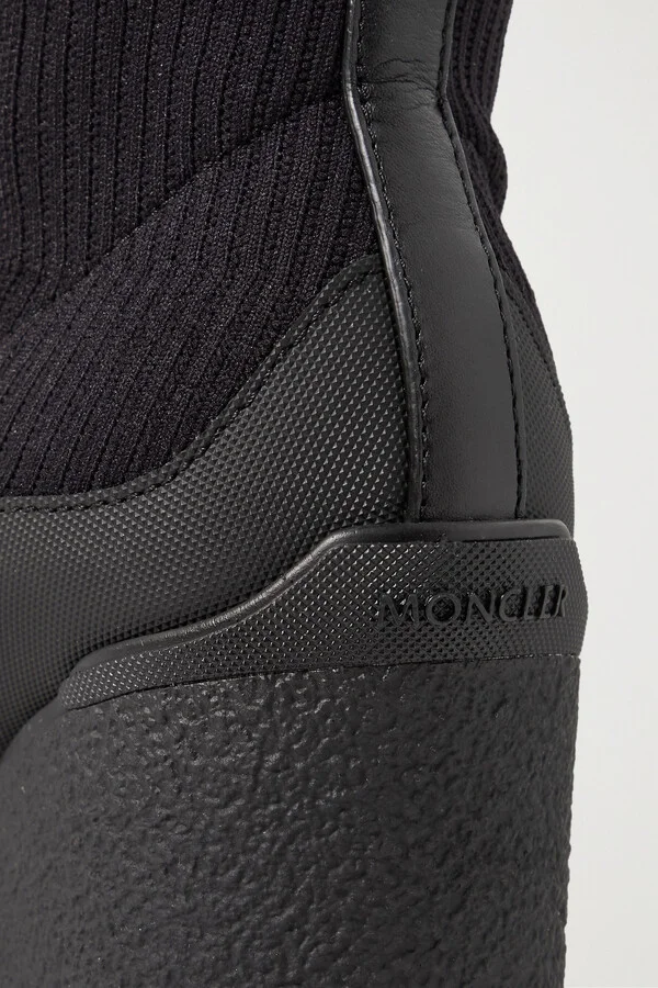 Moncler - Splora Leather And Rubber-trimmed Ribbed Stretch-knit Ankle Boots - Black - Image 4