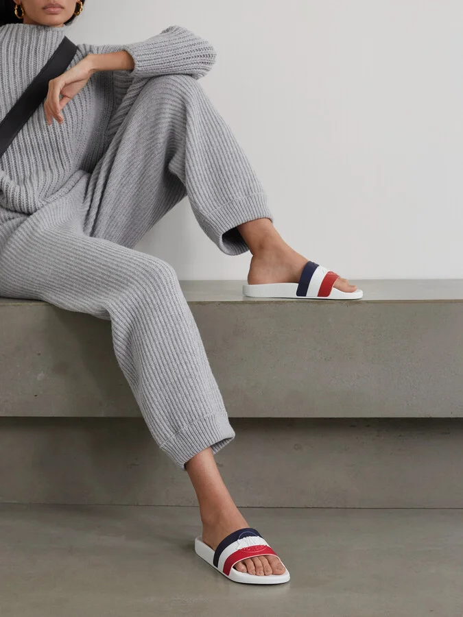Moncler - Striped Rubber Slides - White - Image 2