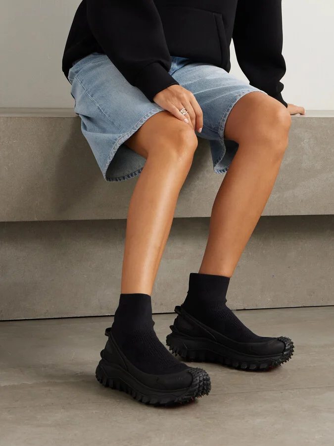 Moncler - Trailgrip Rubber-trimmed Stretch-knit Sneakers - Black - Image 2