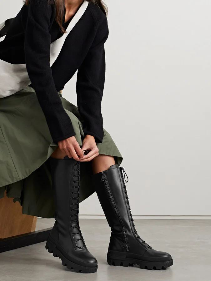Moncler - Vail Leather Lace-up Knee Boots - Black - Image 2