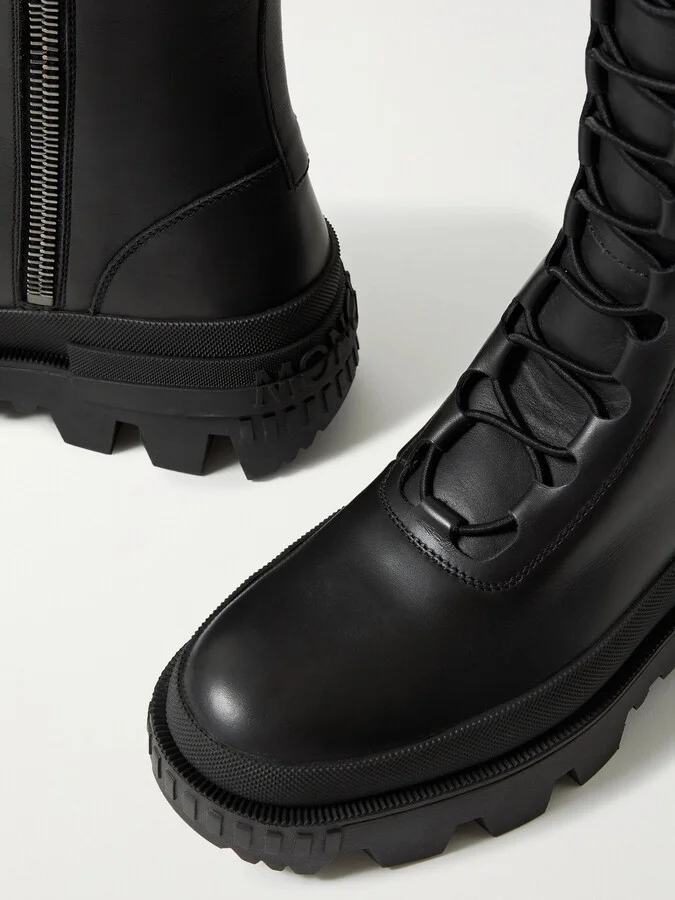 Moncler - Vail Leather Lace-up Knee Boots - Black - Image 4