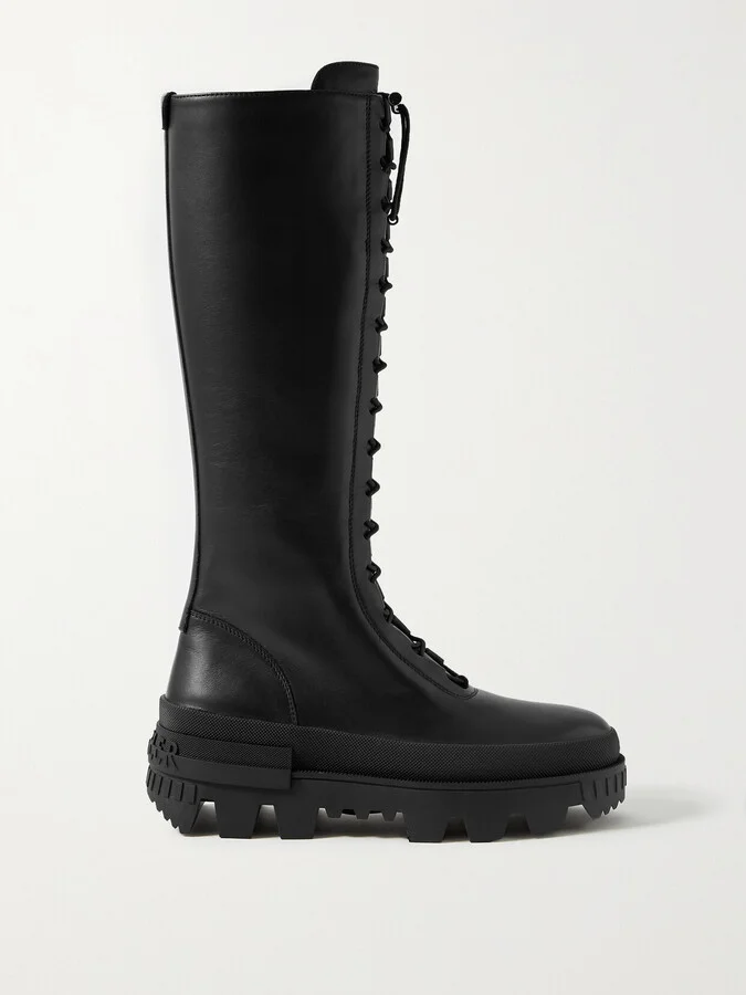 Moncler - Vail Leather Lace-up Knee Boots - Black