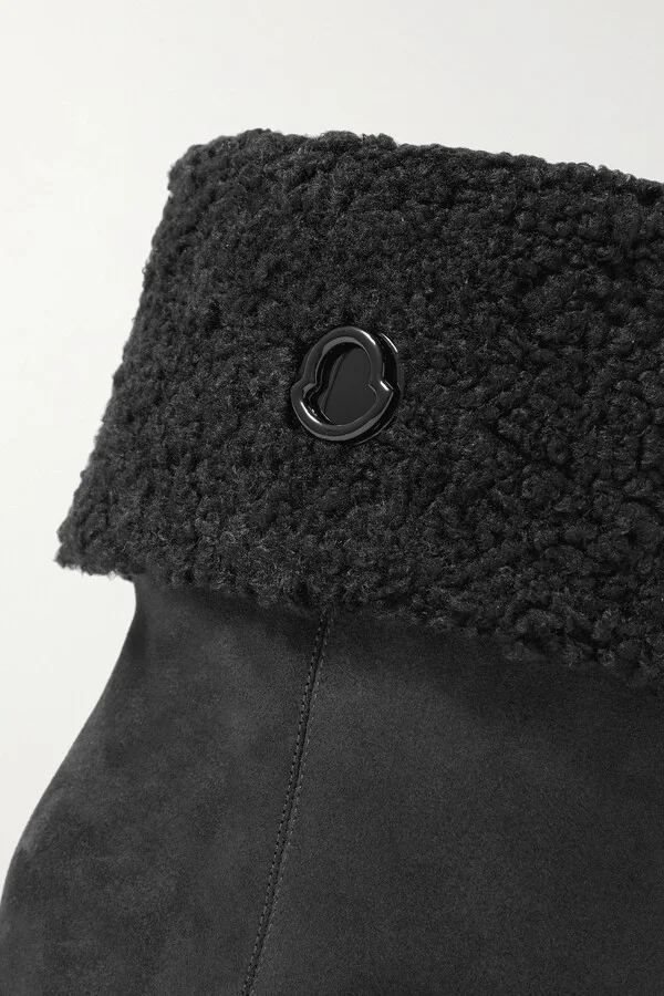 Moncler - W Short Faux Shearling-lined Suede Wedge Ankle Boots - Black - Image 4