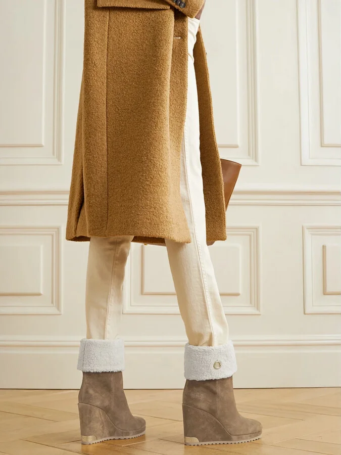 Moncler - W Short Shearling-lined Suede Wedge Ankle Boots - Brown - Image 2