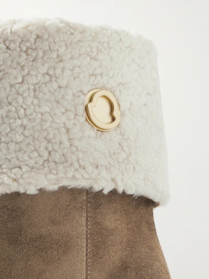 Moncler - W Short Shearling-lined Suede Wedge Ankle Boots - Brown - Image 4