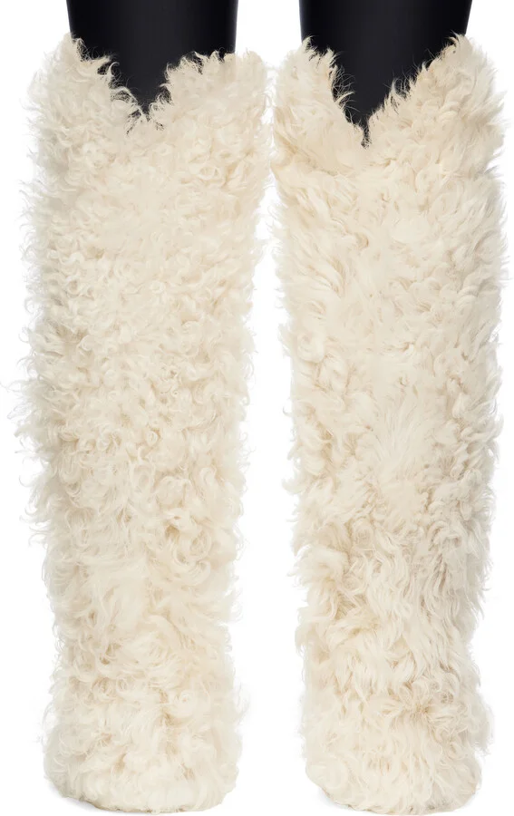 Moncler White Beverly High Shearling Tall Boots - Image 2