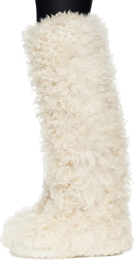 Moncler White Beverly High Shearling Tall Boots - Image 3