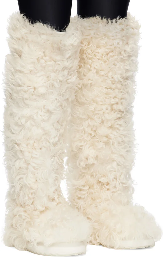 Moncler White Beverly High Shearling Tall Boots - Image 4