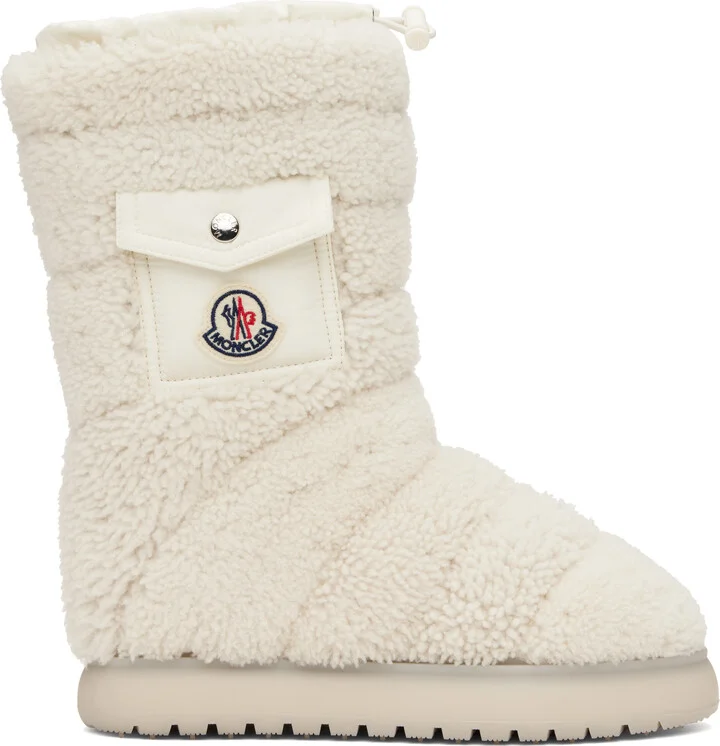 Moncler White Gaia Pocket Mid Shearling Boots