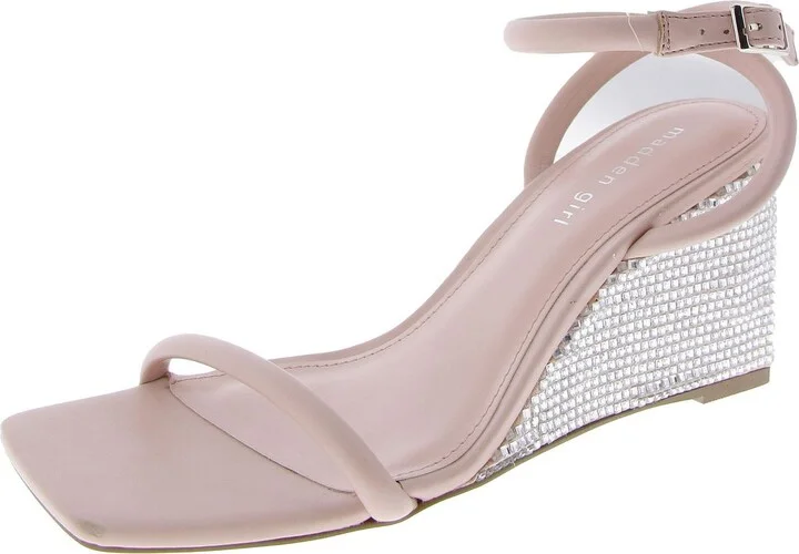 MONE Womens Faux Leather Rhinestone Wedge Wedge Heels