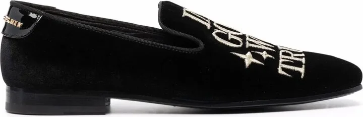 Money-embroidered velvet loafers