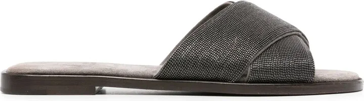Monili-detail crossover-straps slides