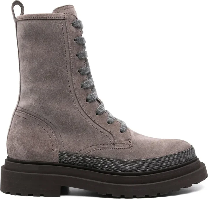 Monili-detail suede boots