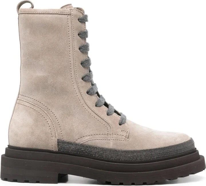 Monili-detail suede boots