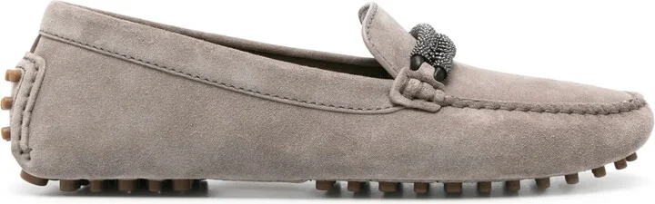Monili-detail suede loafers