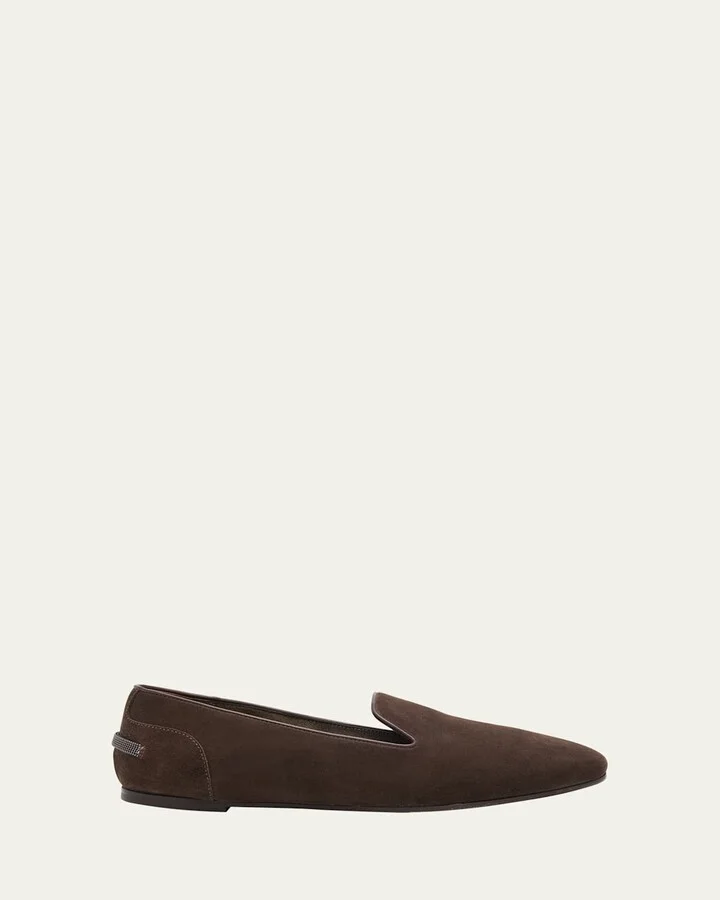 Monili Detail Suede Slippers