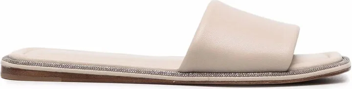 Monili-Embellished Leather Slides