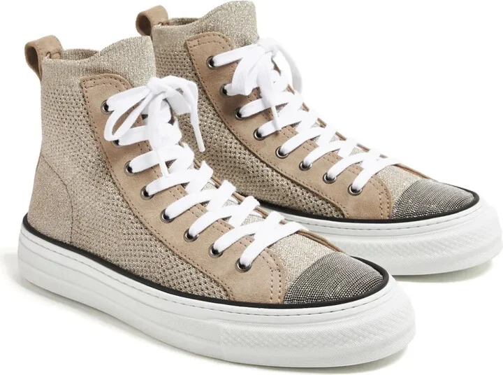 Monili-embellished metallic-knit sneakers - Image 2