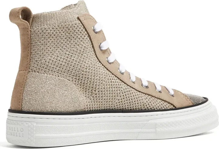 Monili-embellished metallic-knit sneakers - Image 3