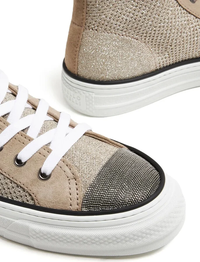 Monili-embellished metallic-knit sneakers - Image 4