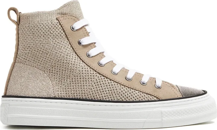 Monili-embellished metallic-knit sneakers