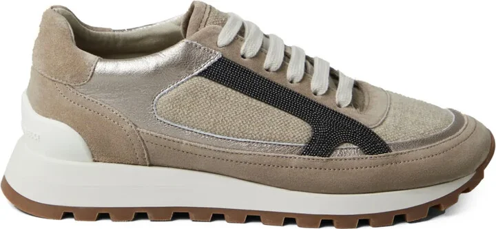 Monili-embellished panelled sneakers