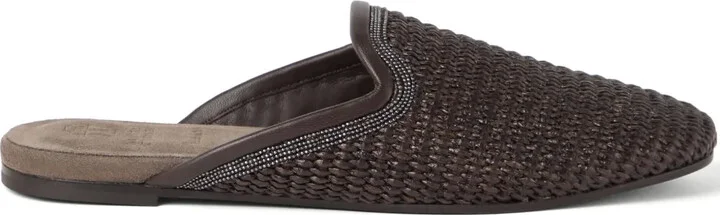 Monili-embellished raffia slippers