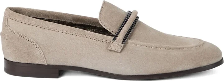 Monili-embellished suede loafers