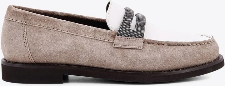 Monili Embellished Suede Penny Loafers