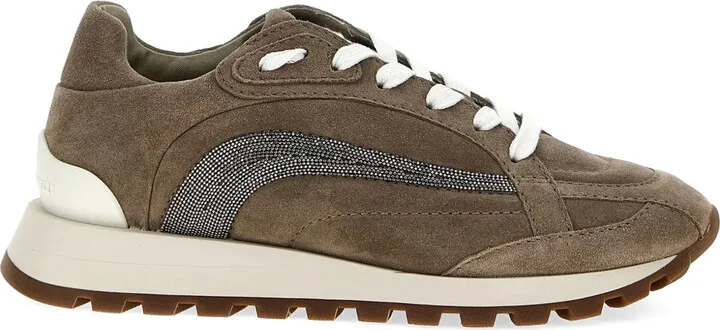 Monili-embellished suede sneakers