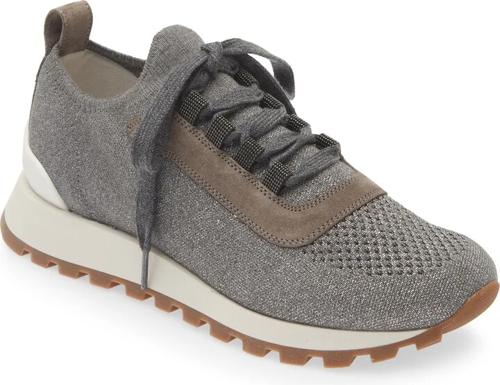 Monili Metallic Knit Lace-Up Sneaker
