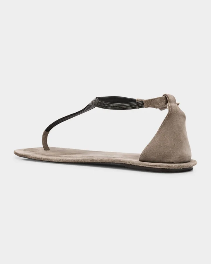 Monili Suede Flat Thong Sandals - Image 6