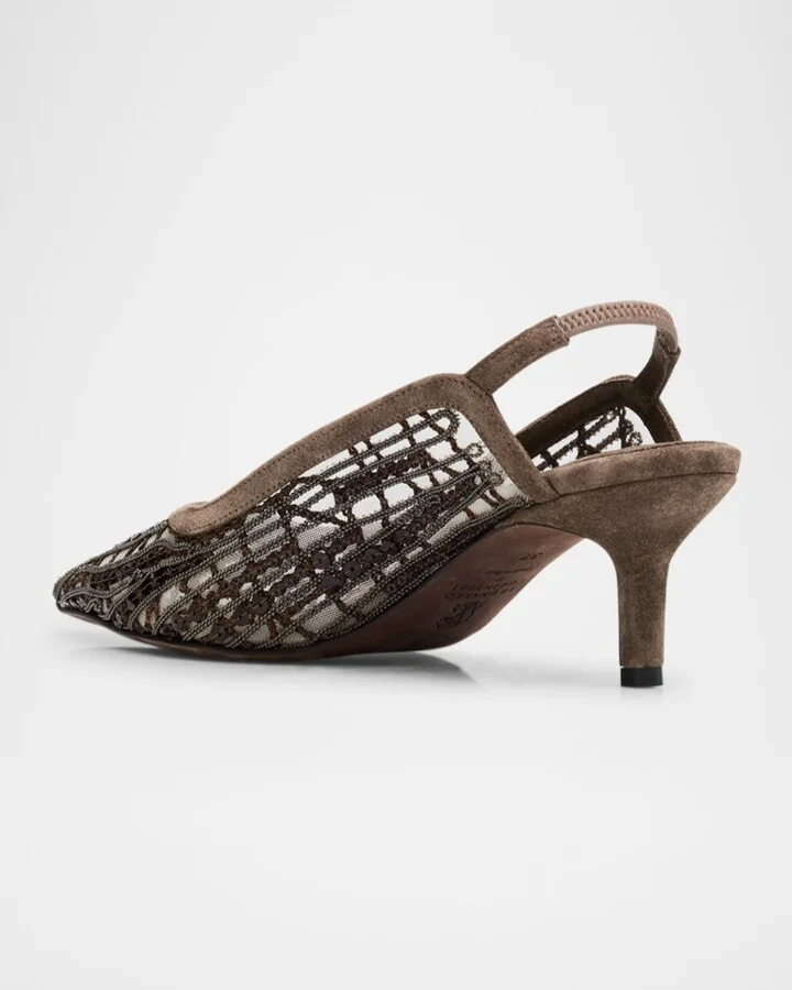 Monili Suede Kitten-Heel Slingback Pumps - Image 5