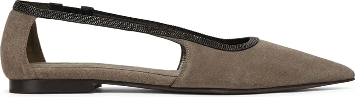 Monili-trim cut-out ballerina shoes