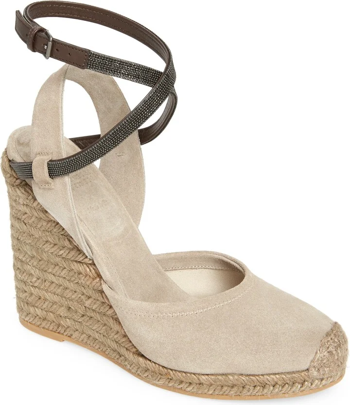 Monili Trim Espadrille Wedge Sandal