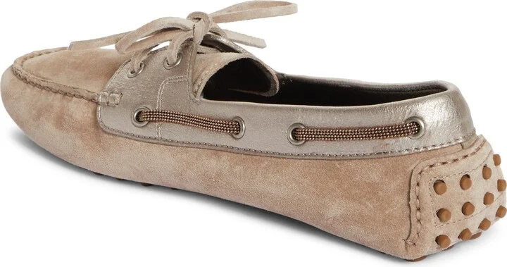 Monili Trim Metallic Leather & Suede Driving Shoe - Image 2