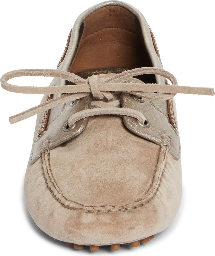 Monili Trim Metallic Leather & Suede Driving Shoe - Image 4