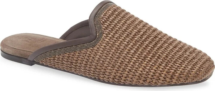 Monili Trim Raffia Mule