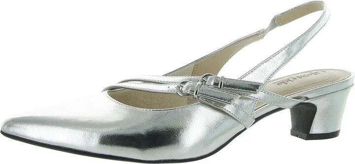 Monique Womens Metallic Strappy Slingback Heels