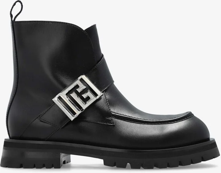 Monogram Buckle Leather Ankle Boots